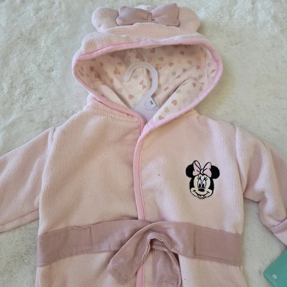 Disney Minnie Mouse Hooded Towel Bathrobe with Ears (Baby Girls), One Size 12M